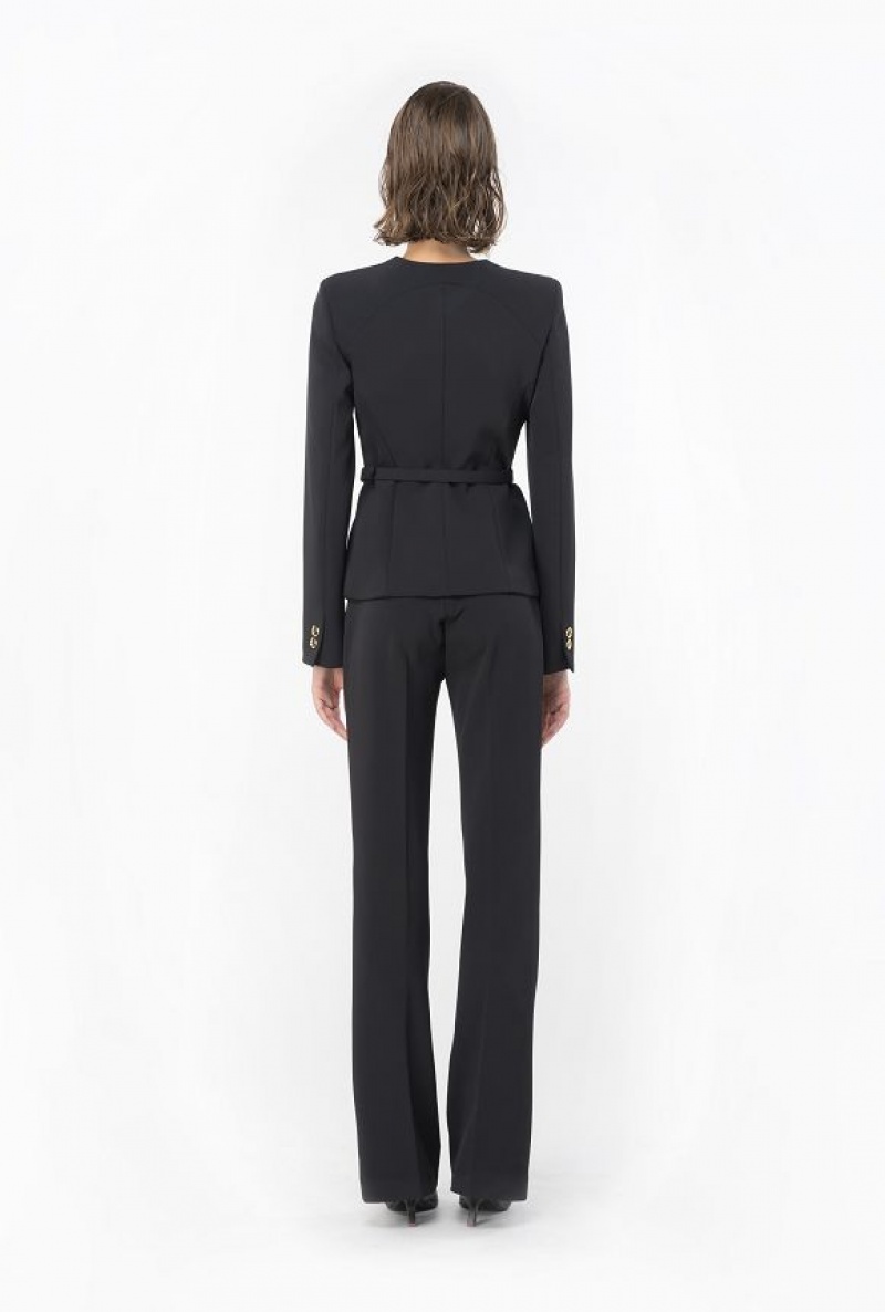 Pinko Elegantní Crepe Blazer With Belt Černé | SN-PKO33962