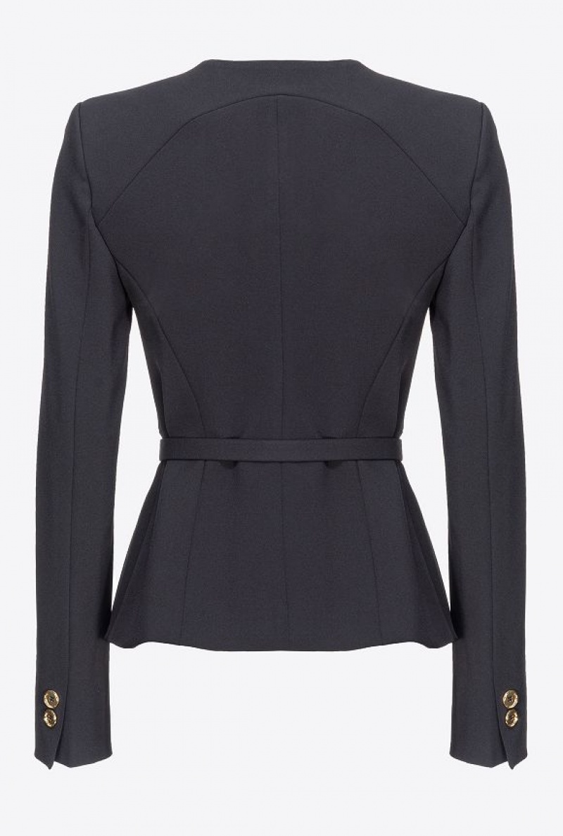 Pinko Elegantní Crepe Blazer With Belt Černé | SN-PKO33962