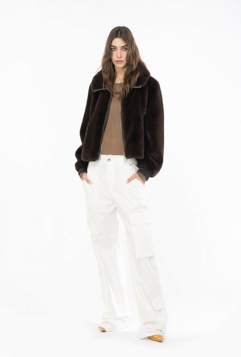 Pinko Faux Fur Bomber Jacket Černé Káva Hnědé | SN-PKO33677