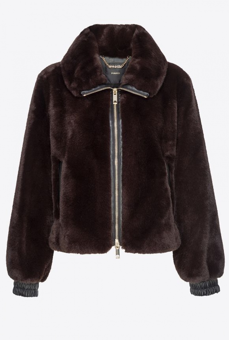 Pinko Faux Fur Bomber Jacket Černé Káva Hnědé | SN-PKO33677