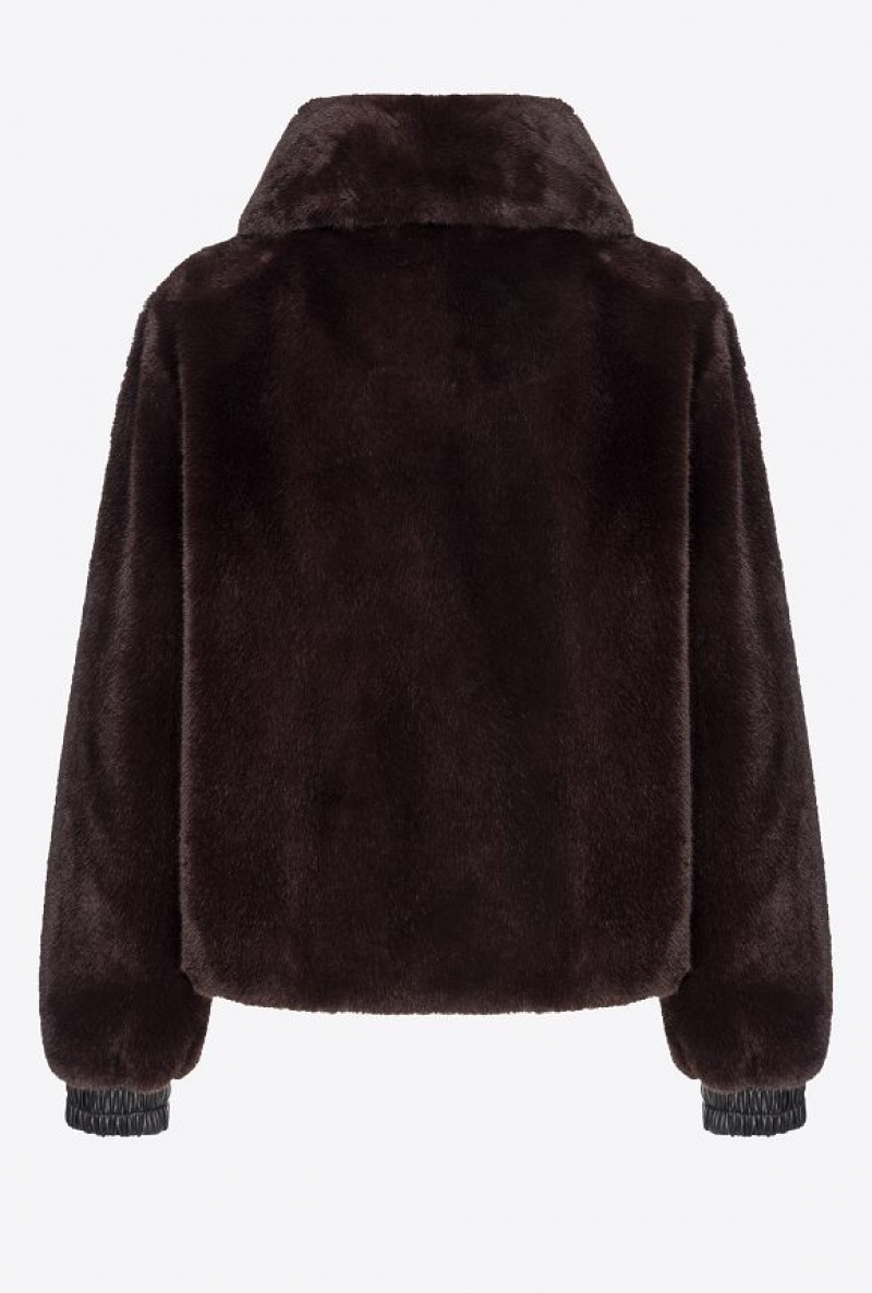 Pinko Faux Fur Bomber Jacket Černé Káva Hnědé | SN-PKO33677