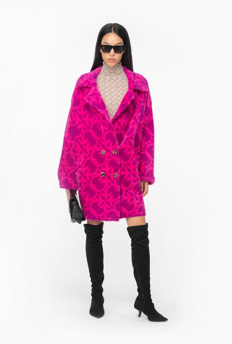 Pinko Faux Fur Love Birds Coat Fialové Fuchsie | SN-PKO33609