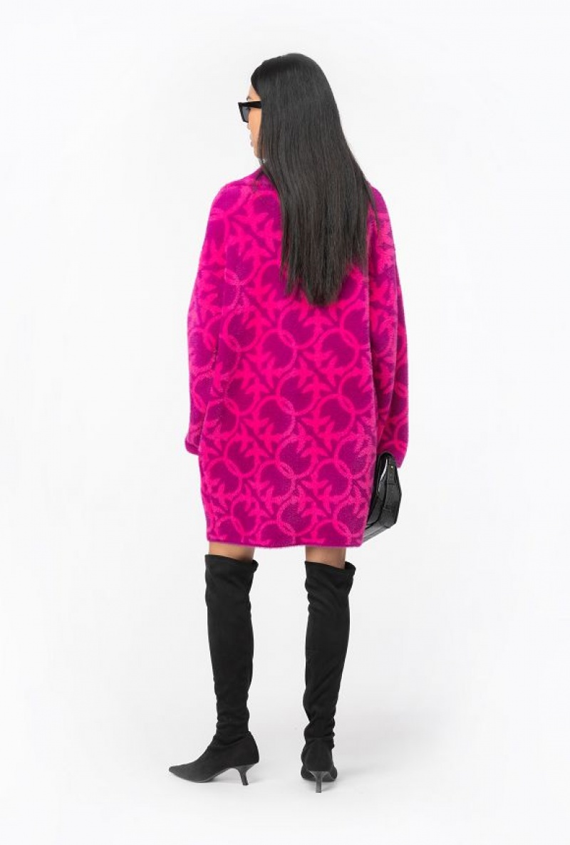 Pinko Faux Fur Love Birds Coat Fialové Fuchsie | SN-PKO33609