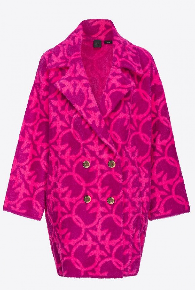 Pinko Faux Fur Love Birds Coat Fialové Fuchsie | SN-PKO33609
