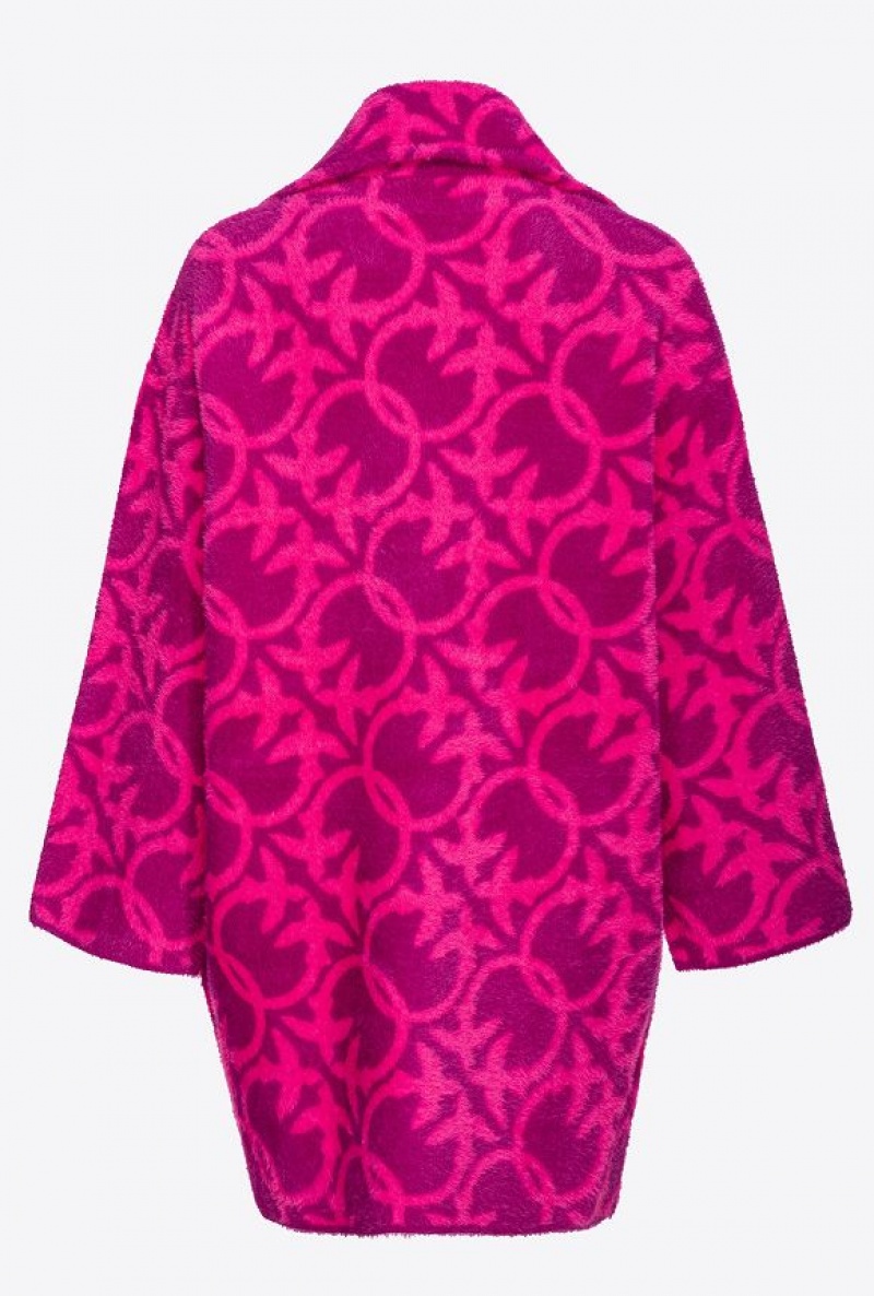 Pinko Faux Fur Love Birds Coat Fialové Fuchsie | SN-PKO33609