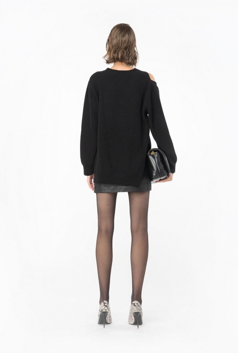 Pinko Fisherman’S Rib-knit Cashmere-blend Pullover Černé | SN-PKO33446