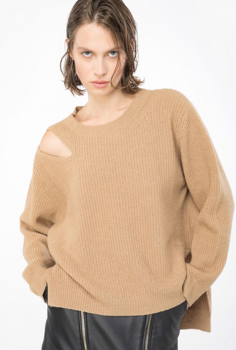 Pinko Fisherman’S Rib-knit Cashmere-blend Pullover Béžový | SN-PKO33458