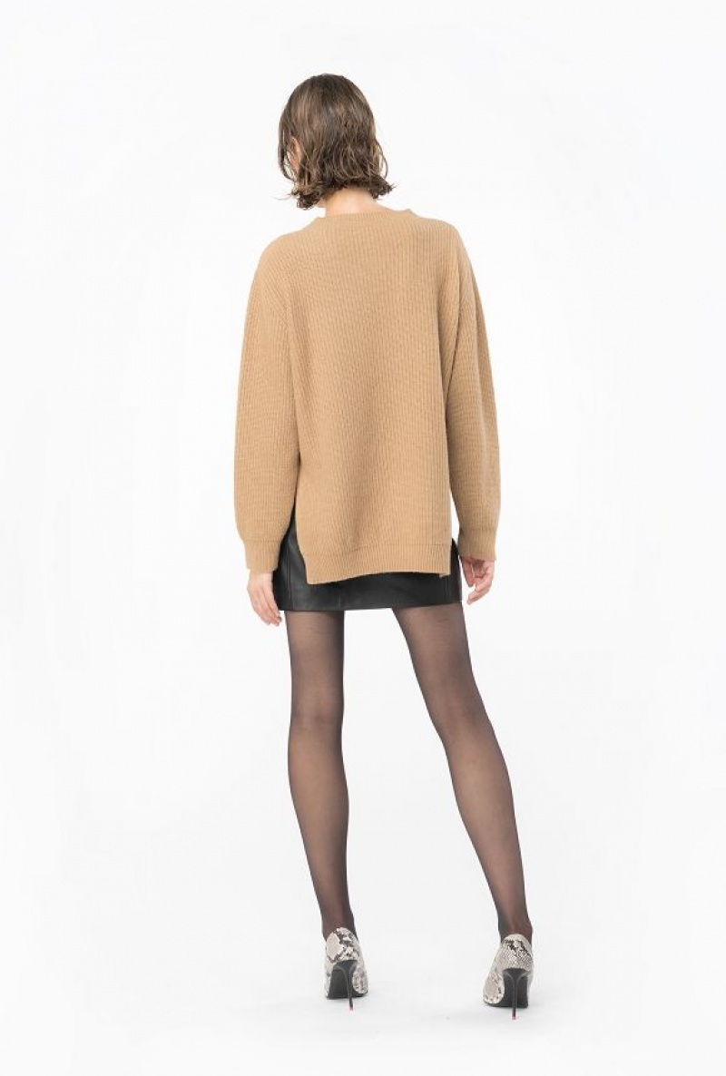 Pinko Fisherman’S Rib-knit Cashmere-blend Pullover Béžový | SN-PKO33458