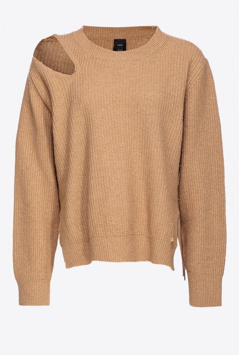 Pinko Fisherman’S Rib-knit Cashmere-blend Pullover Béžový | SN-PKO33458