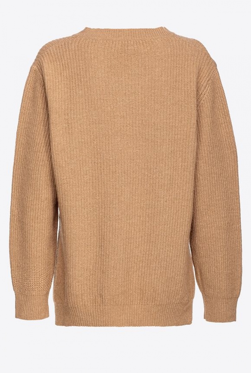 Pinko Fisherman’S Rib-knit Cashmere-blend Pullover Béžový | SN-PKO33458