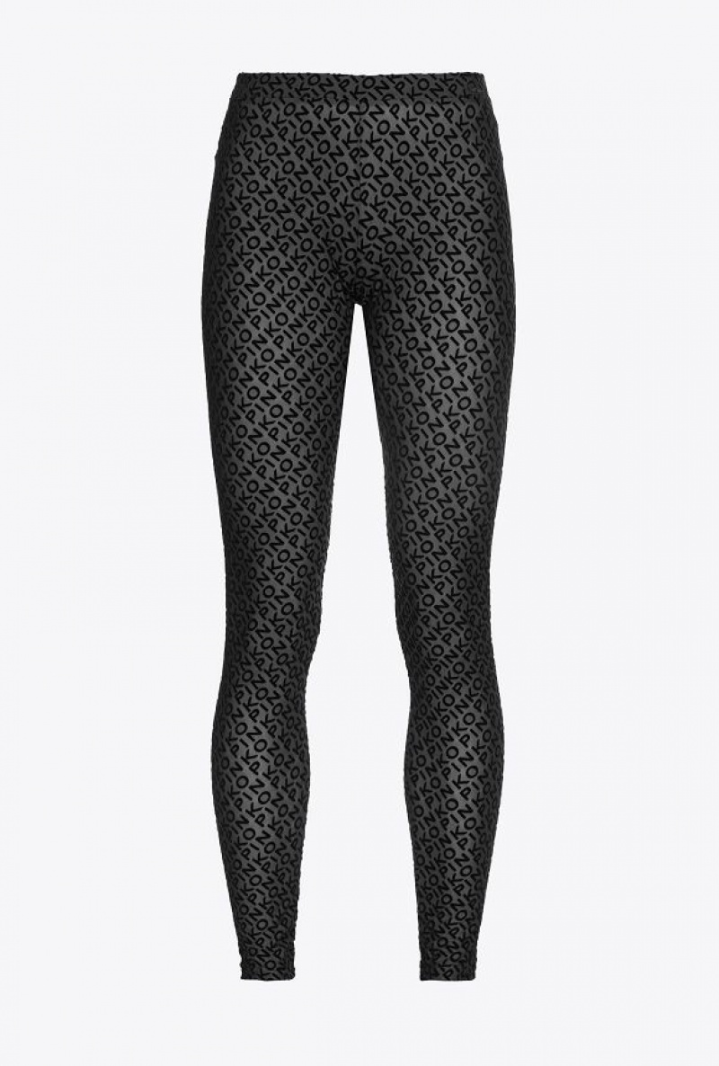 Pinko Flocked-logo Leggings Černé | SN-PKO33734