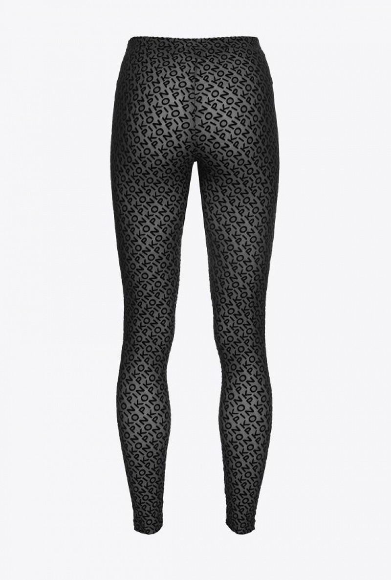 Pinko Flocked-logo Leggings Černé | SN-PKO33734