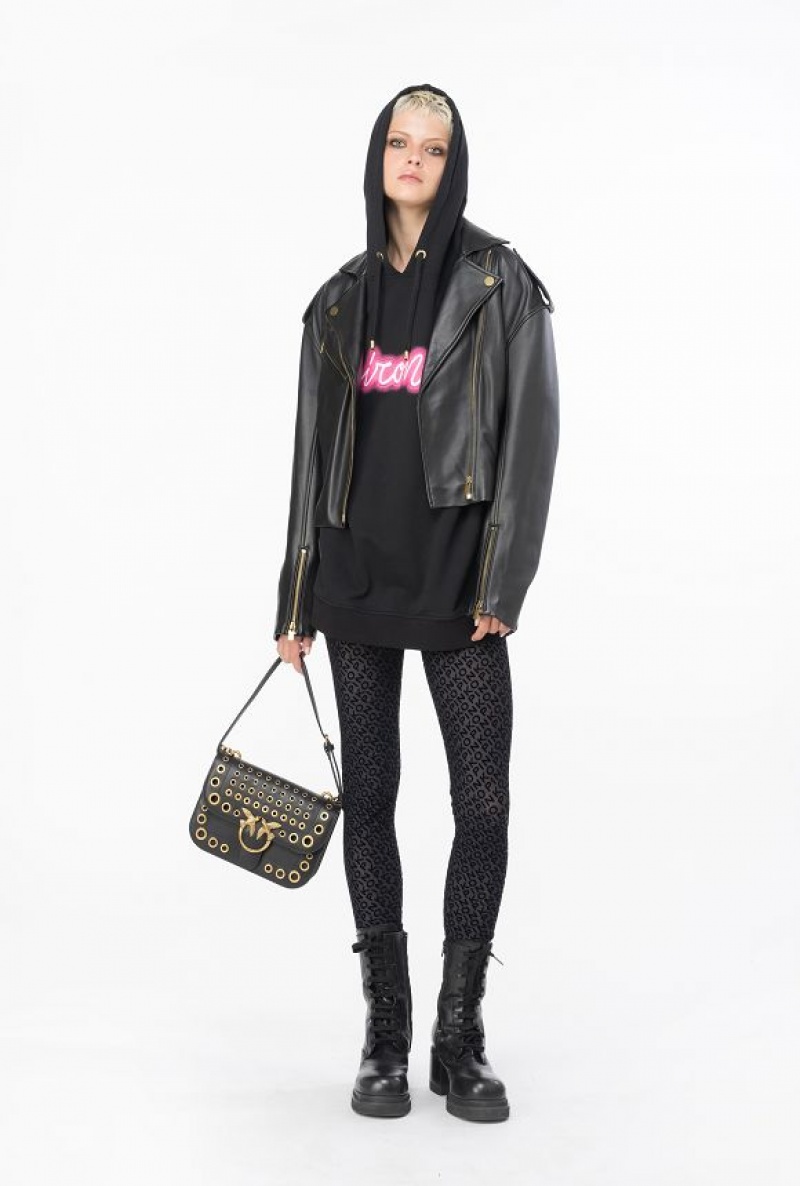 Pinko Flocked-logo Leggings Černé | SN-PKO33734