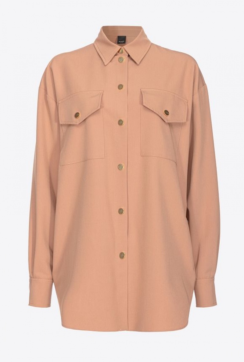 Pinko Flowing Shirt With Small Pockets Tmavě Meruňka | SN-PKO33164