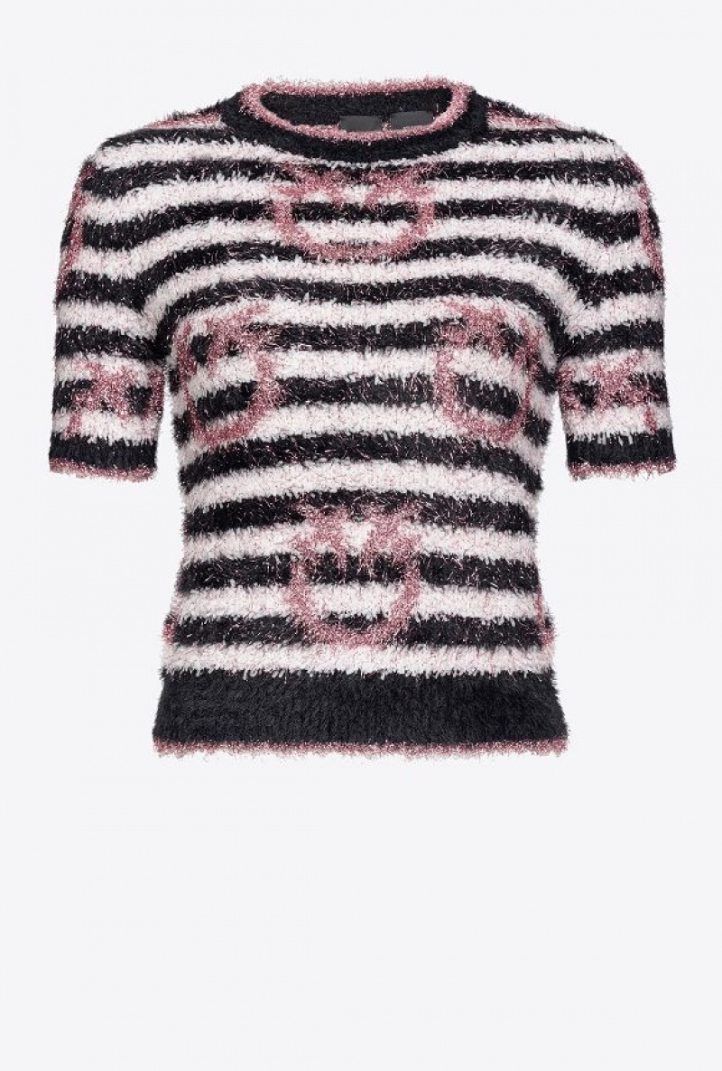 Pinko Fringed Lurex Svetrové Bílé Černé Růžové | SN-PKO33430