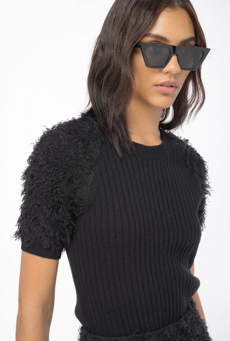 Pinko Fringe-effect Vlna-blend Svetrové Černé | SN-PKO33563