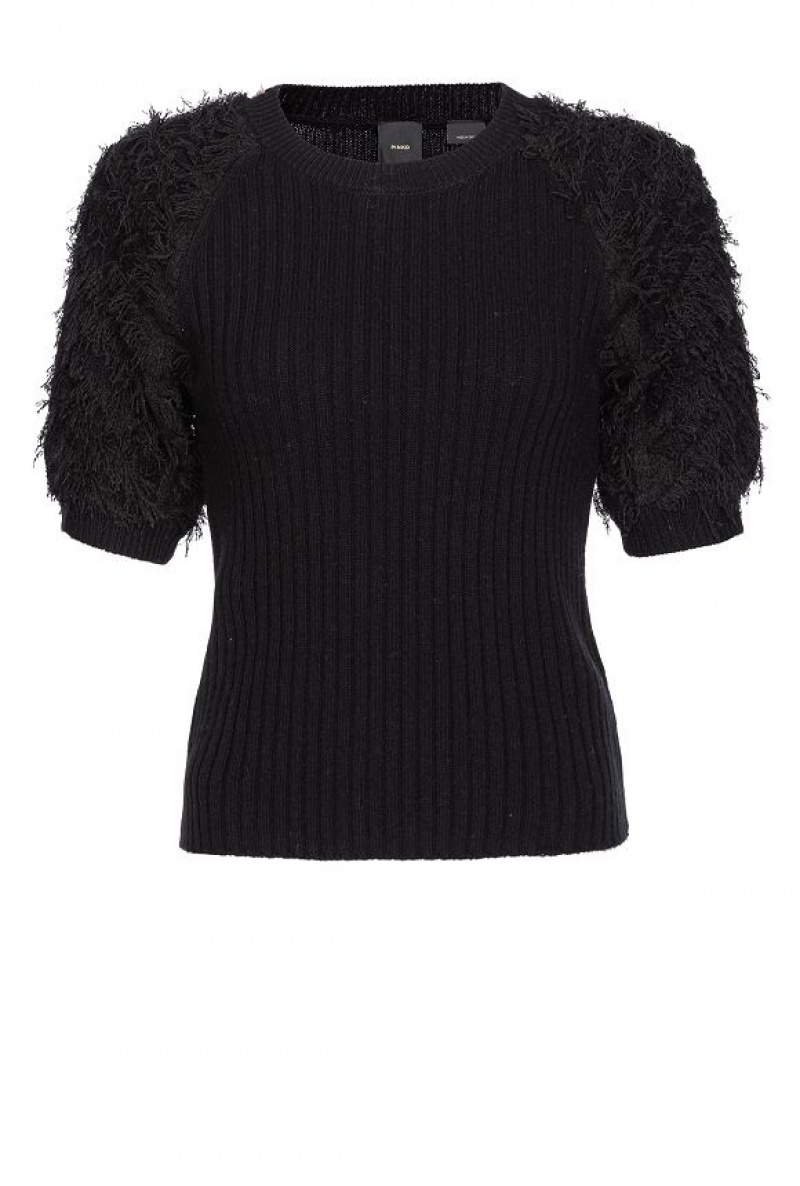 Pinko Fringe-effect Vlna-blend Svetrové Černé | SN-PKO33563