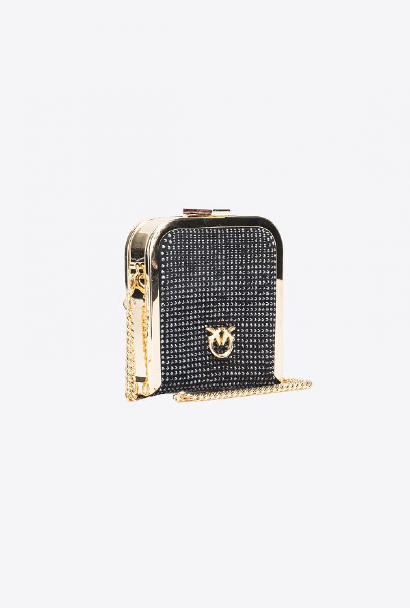 Pinko Fully Rhinestoned Box Clutch Černé Zlaté | SN-PKO32866
