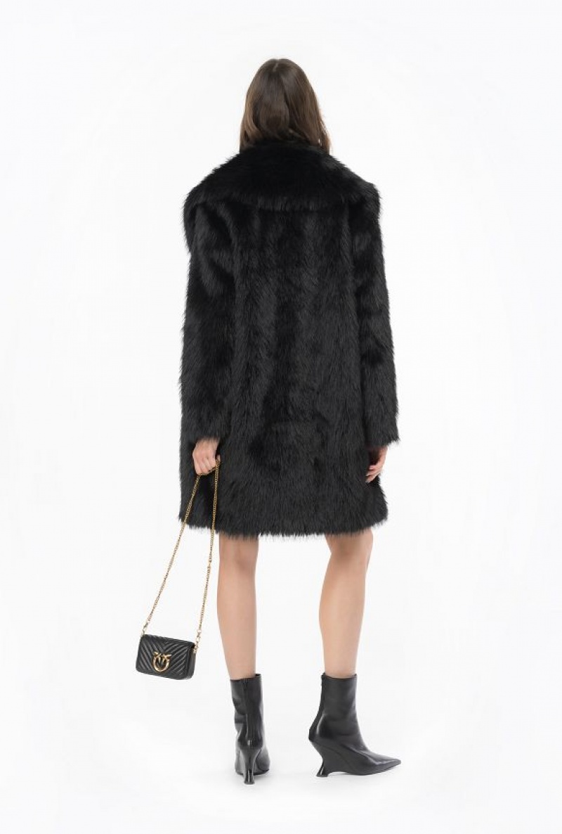 Pinko Fur-effect Pea Coat Černé | SN-PKO33836