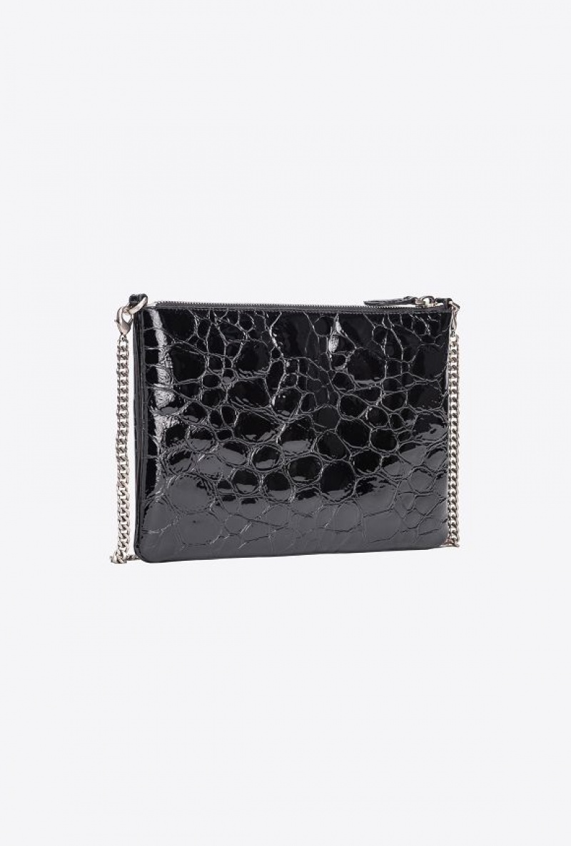 Pinko Galleria Lakovaná Crocodile Byty Love Bag Černé Stříbrné | SN-PKO32696