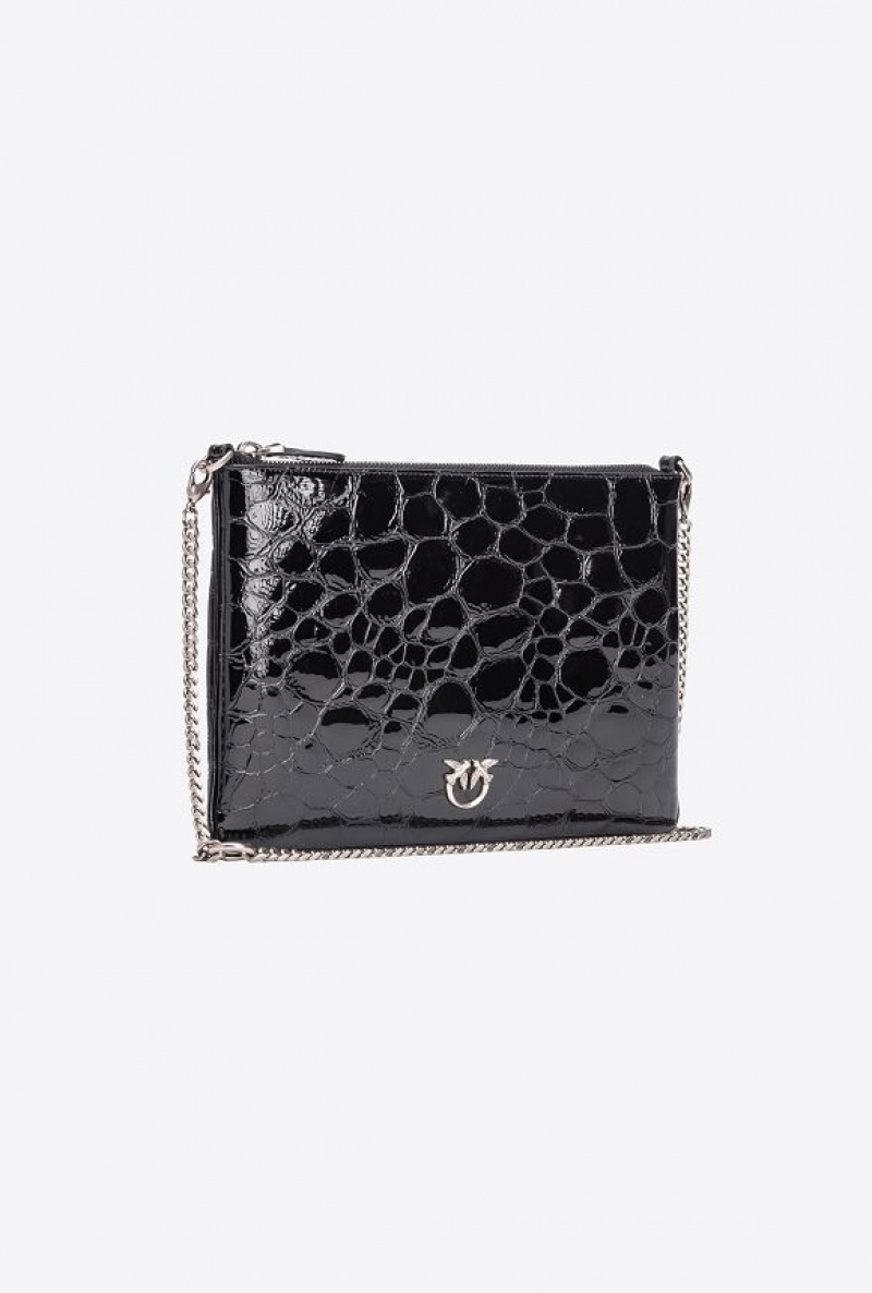 Pinko Galleria Lakovaná Crocodile Byty Love Bag Černé Stříbrné | SN-PKO32696