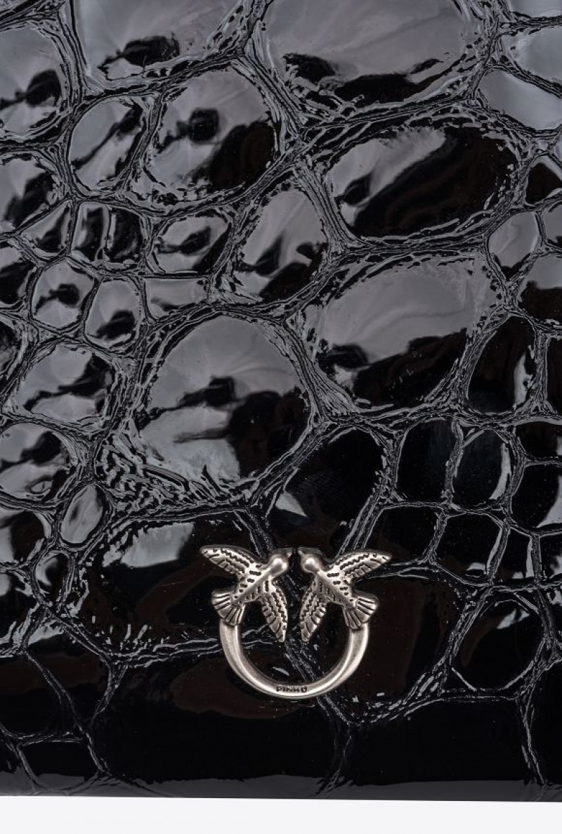 Pinko Galleria Lakovaná Crocodile Byty Love Bag Černé Stříbrné | SN-PKO32696