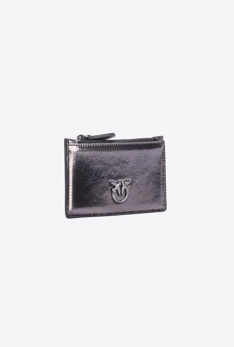 Pinko Galleria Laminated Læder Card Holder Šedé | SN-PKO34303