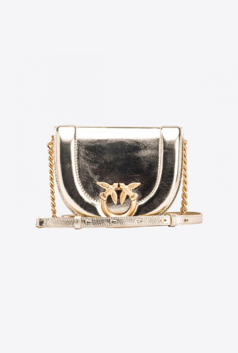 Pinko Galleria Laminated Mini Love Bag Click Round Zlaté | SN-PKO32375
