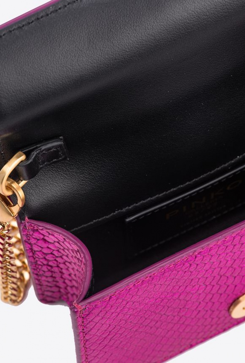 Pinko Galleria Laminated Reptile Micro Love Bag One Růžové Zlaté | SN-PKO32936
