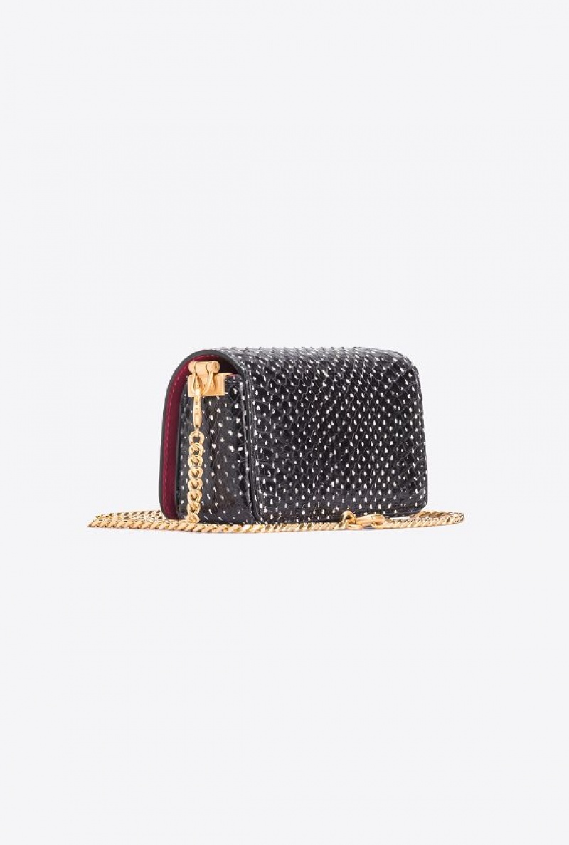 Pinko Galleria Micro Love Bag Click In Polka-dot Printed Reptile Skin Bílé Černé Zlaté | SN-PKO32429