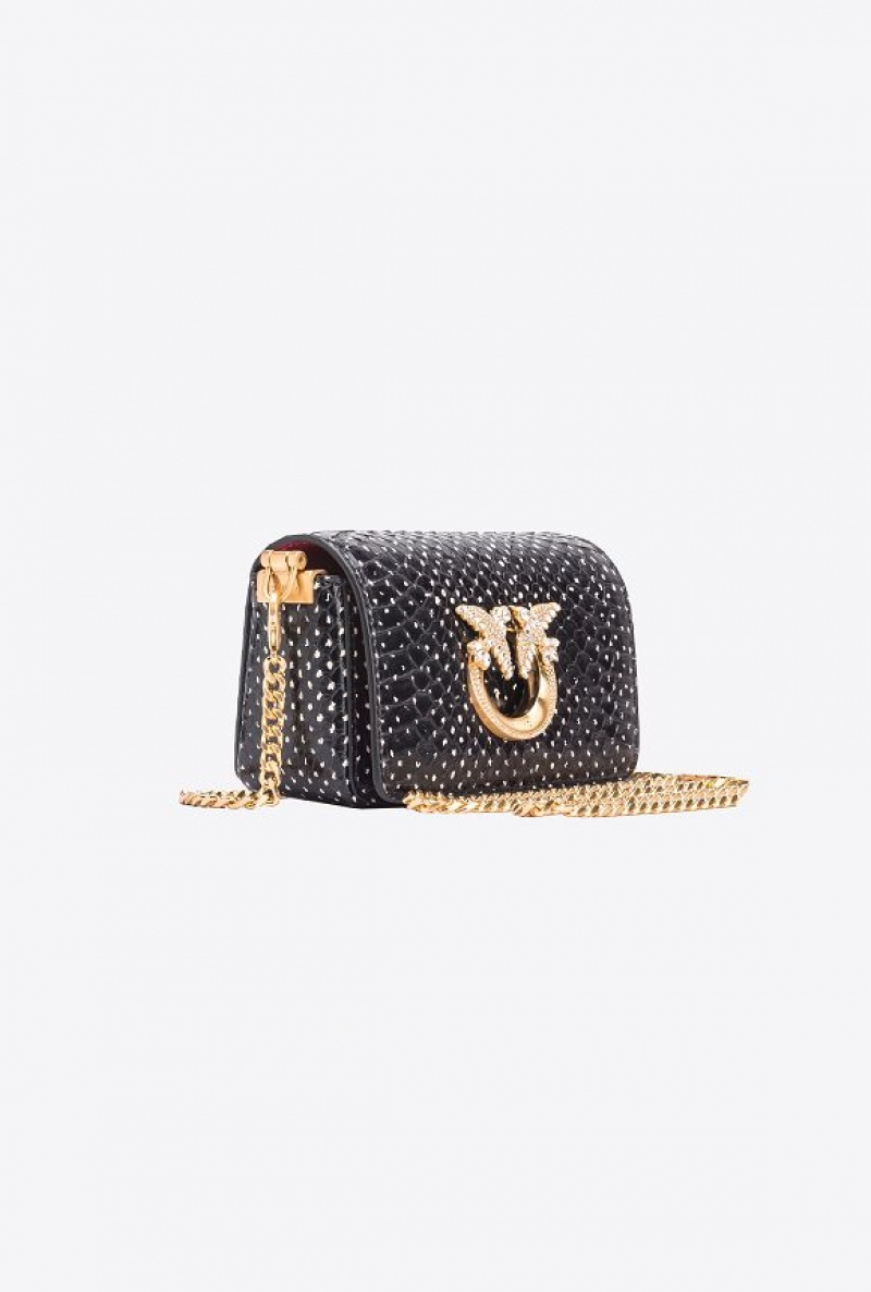 Pinko Galleria Micro Love Bag Click In Polka-dot Printed Reptile Skin Bílé Černé Zlaté | SN-PKO32429