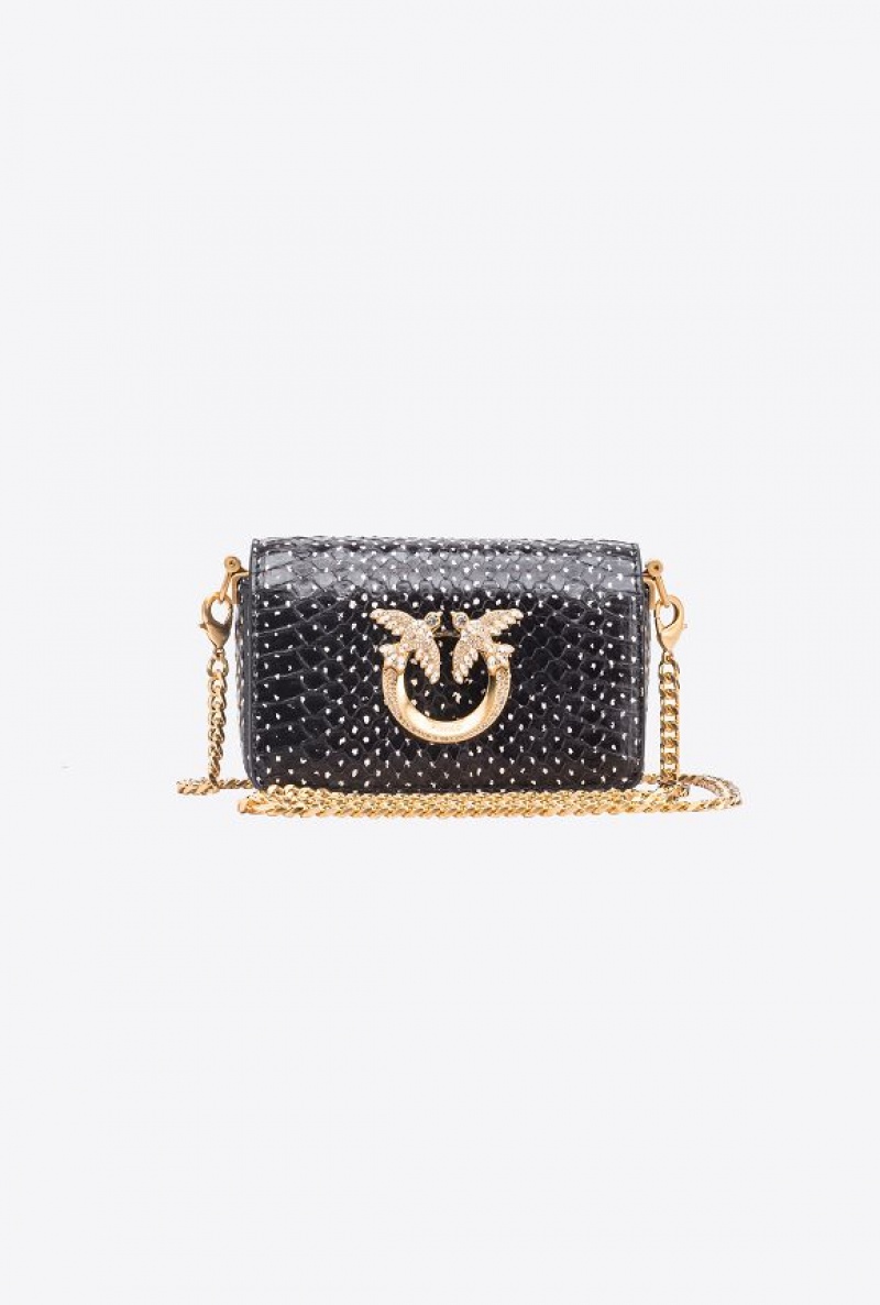 Pinko Galleria Micro Love Bag Click In Polka-dot Printed Reptile Skin Bílé Černé Zlaté | SN-PKO32429