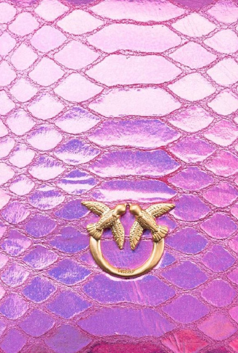 Pinko Galleria Mini Love Bag Click In Holographic Reptile Skin Růžové Zlaté | SN-PKO32703