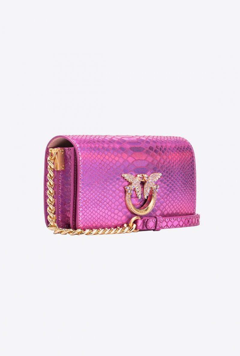 Pinko Galleria Mini Love Bag Click In Holographic Reptile Skin Růžové Zlaté | SN-PKO32941
