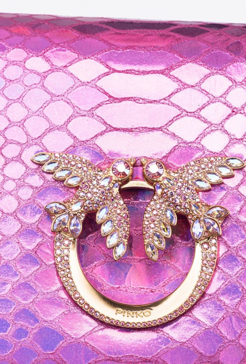 Pinko Galleria Mini Love Bag Click In Holographic Reptile Skin Růžové Zlaté | SN-PKO32941