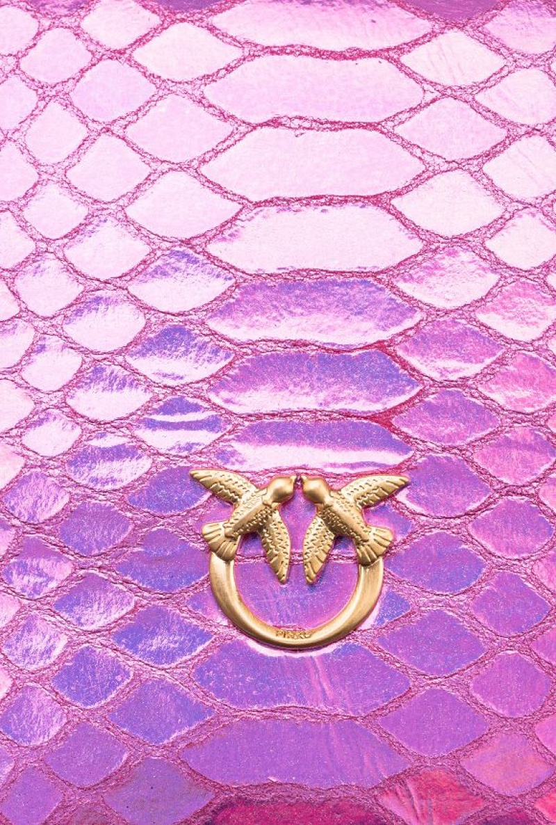 Pinko Galleria Mini Love Bag Click In Holographic Reptile Skin Růžové Zlaté | SN-PKO32941