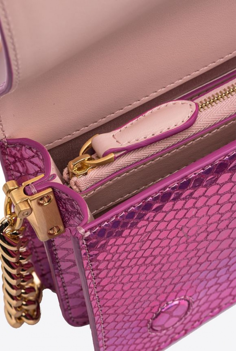 Pinko Galleria Mini Love Bag Click In Holographic Reptile Skin Růžové Zlaté | SN-PKO32941