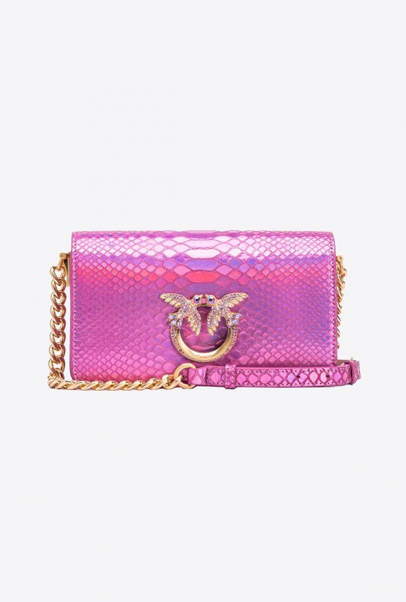 Pinko Galleria Mini Love Bag Click In Holographic Reptile Skin Růžové Zlaté | SN-PKO32941
