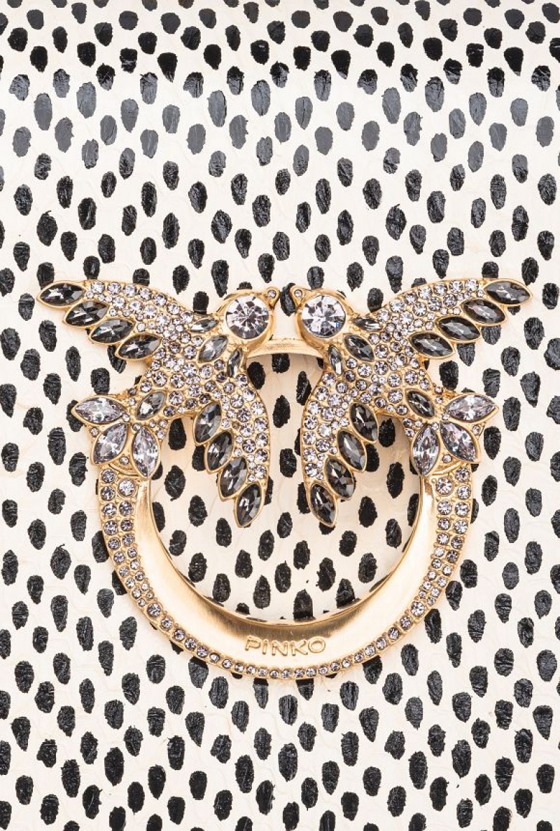 Pinko Galleria Mini Love Bag Click In Polka Dot-printed Reptile Skin Bílé Černé Zlaté | SN-PKO32340