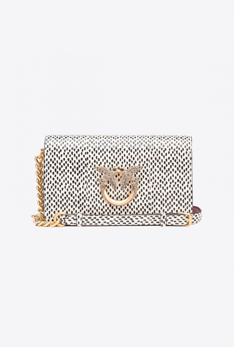 Pinko Galleria Mini Love Bag Click In Polka Dot-printed Reptile Skin Bílé Černé Zlaté | SN-PKO32340