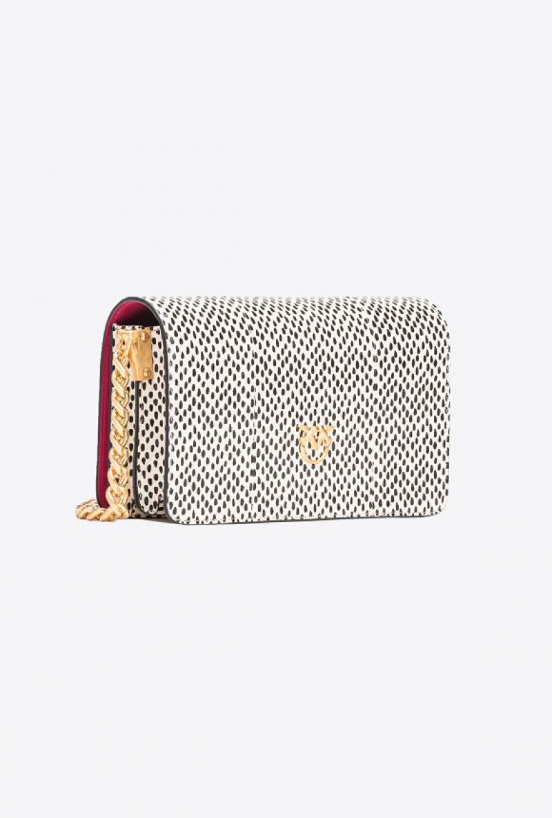 Pinko Galleria Mini Love Bag Click In Polka Dot-printed Reptile Skin Bílé Černé Zlaté | SN-PKO32942