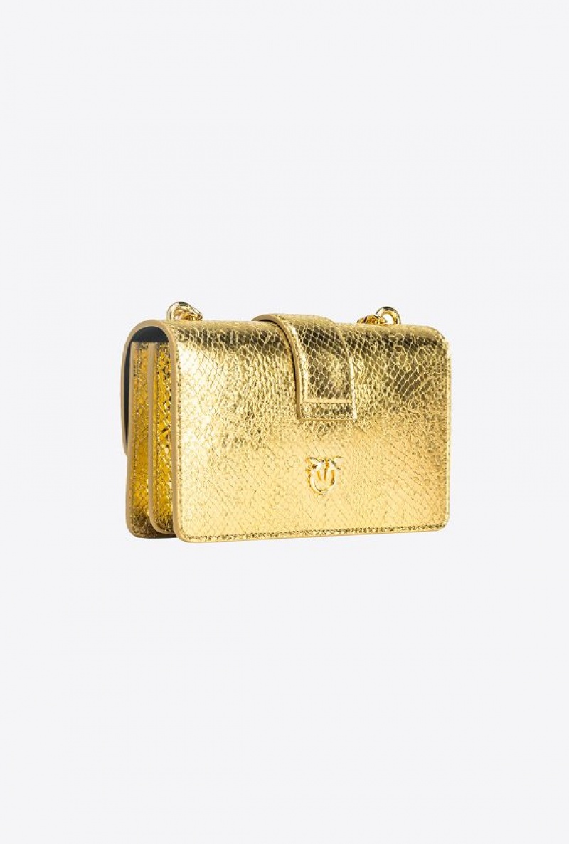 Pinko Galleria Mini Love Bag One In Punched Reptile Skin Zlaté | SN-PKO32912