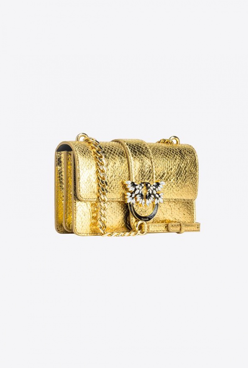 Pinko Galleria Mini Love Bag One In Punched Reptile Skin Zlaté | SN-PKO32912
