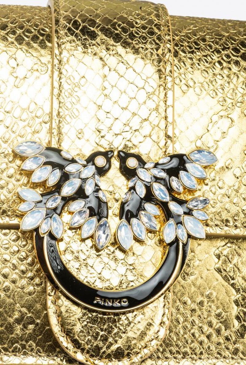 Pinko Galleria Mini Love Bag One In Punched Reptile Skin Zlaté | SN-PKO32912