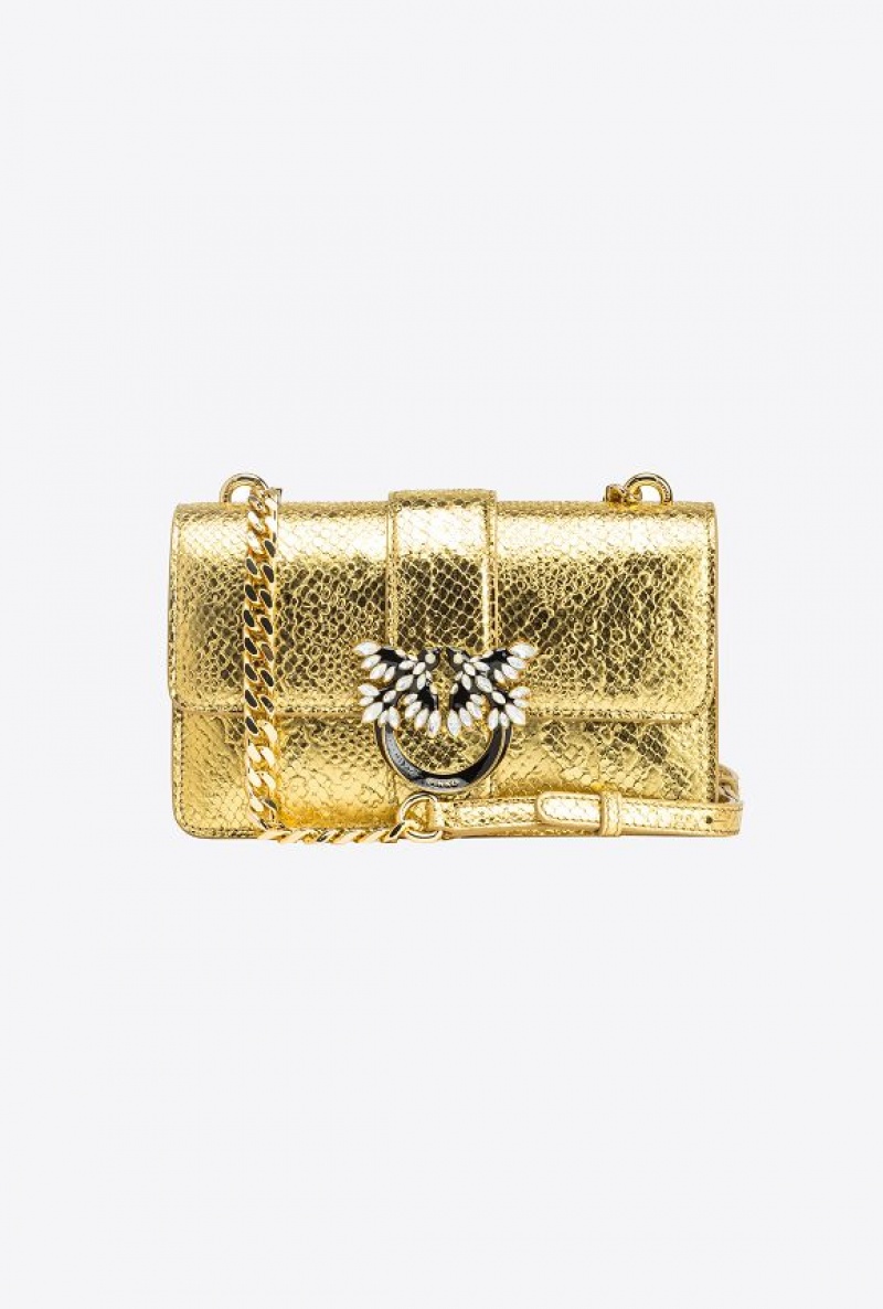 Pinko Galleria Mini Love Bag One In Punched Reptile Skin Zlaté | SN-PKO32912