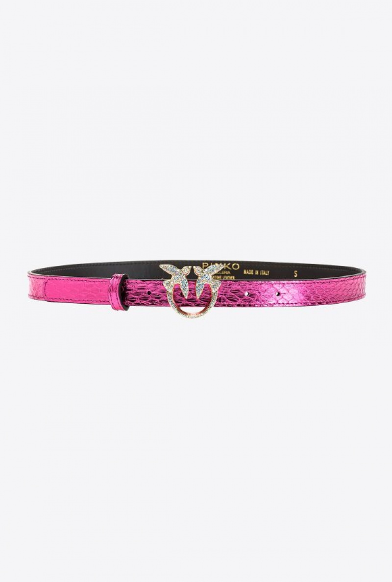 Pinko Galleria Thin Laminated Reptile Skin Belt Fuchsie Zlaté | SN-PKO34192