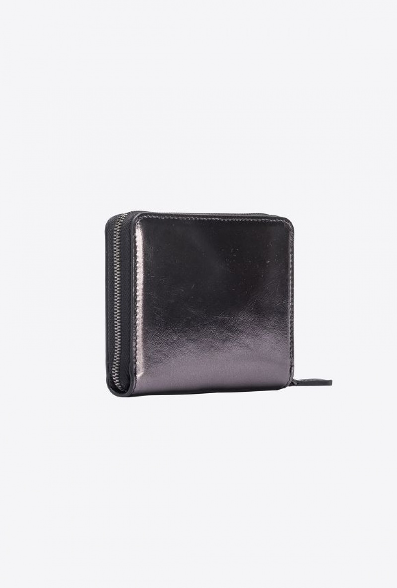 Pinko Galleria Zip-around Wallet In Laminated Læder Šedé | SN-PKO34265