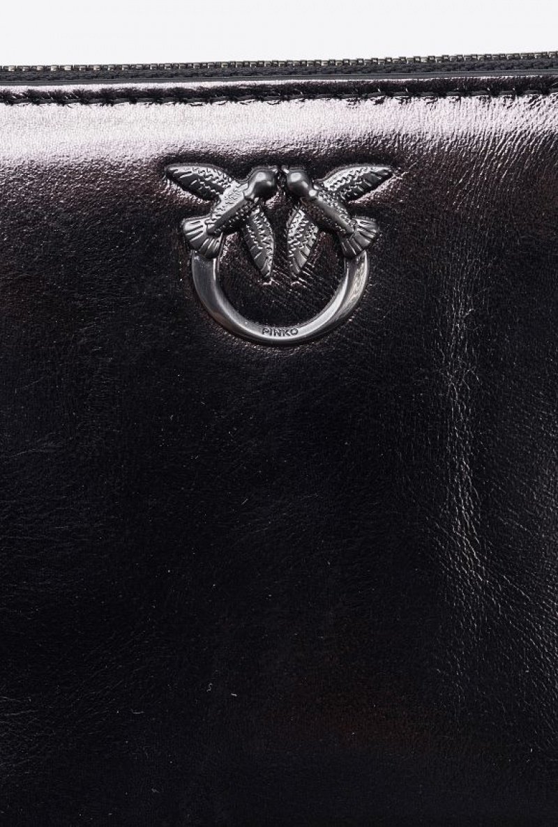 Pinko Galleria Zip-around Wallet In Laminated Læder Šedé | SN-PKO34265