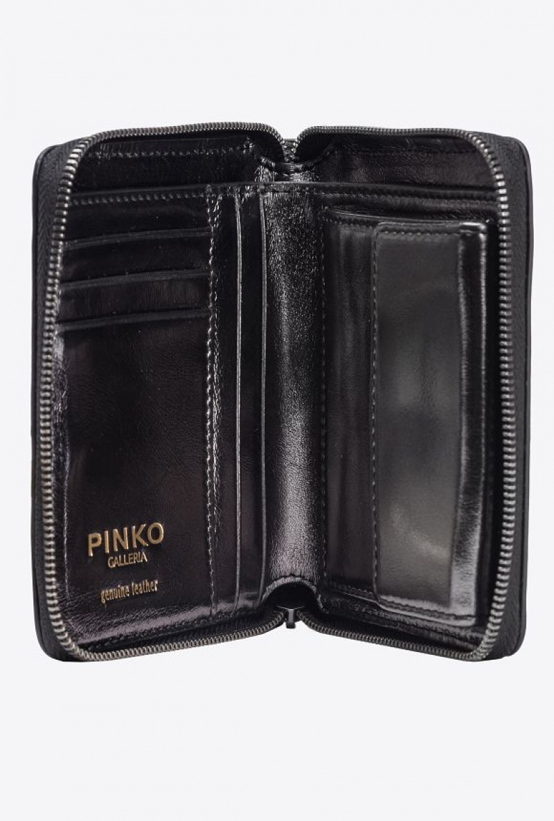 Pinko Galleria Zip-around Wallet In Laminated Læder Šedé | SN-PKO34265
