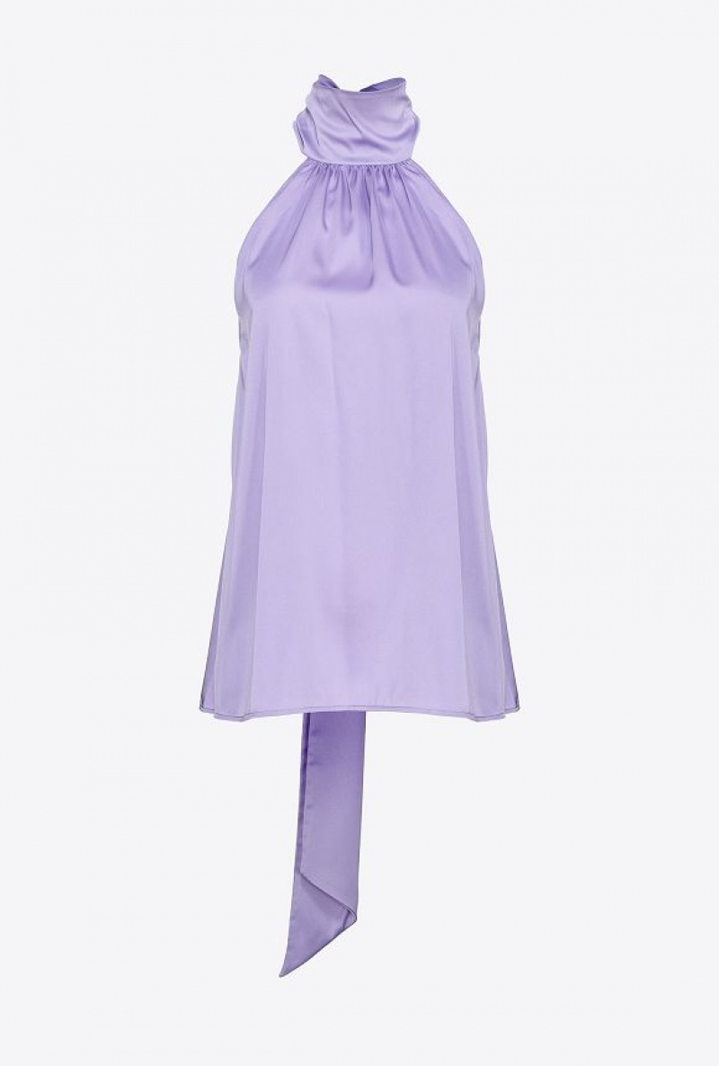 Pinko Halterneck Top In Light Satin Fialové | SN-PKO33185